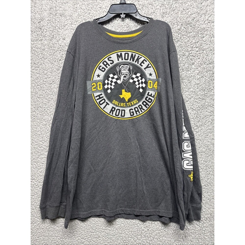 GAS MONKEY HOT ROD Garage T Shirt Long Sleeve X-LARGE Gray Dallas Texas